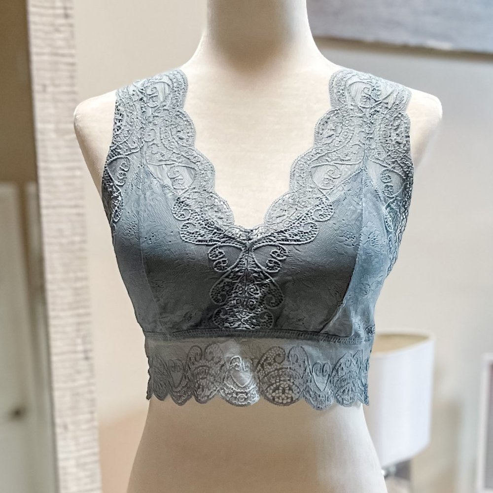 Lace Hourglass Back Bralette-Blue Grey